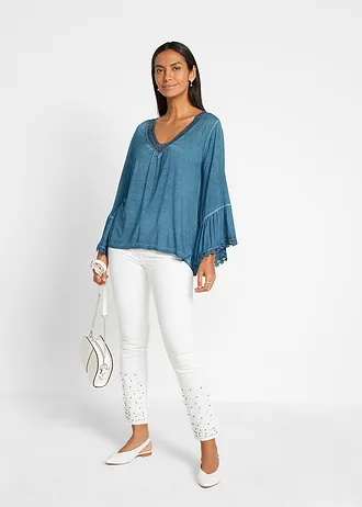 Shirt tuniek met kant • jeansblauw used • bonprix online shop