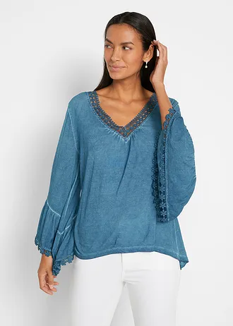 Shirt tuniek met kant • jeansblauw used • bonprix online shop