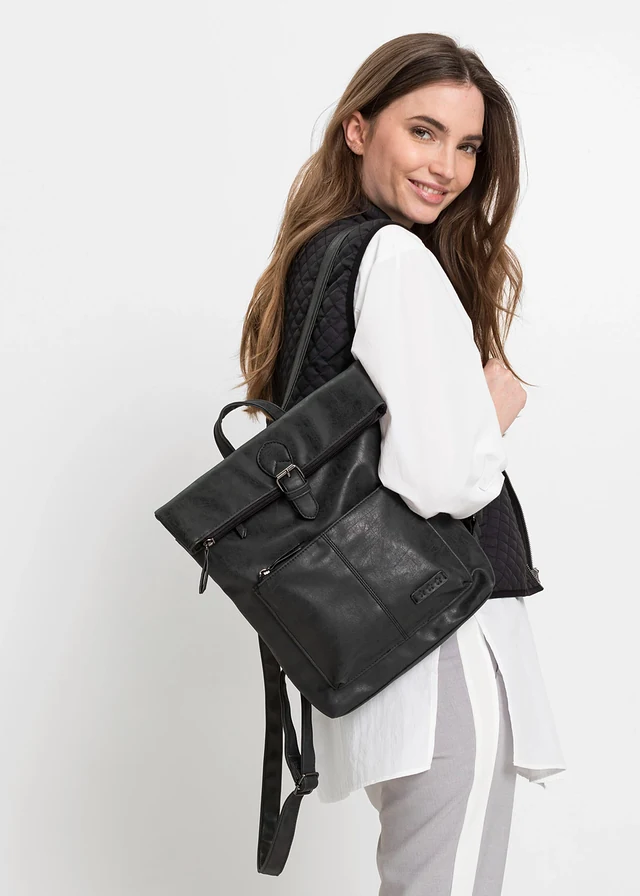 Sac à dos avec poche extérieure et boucle, Couleur: noir