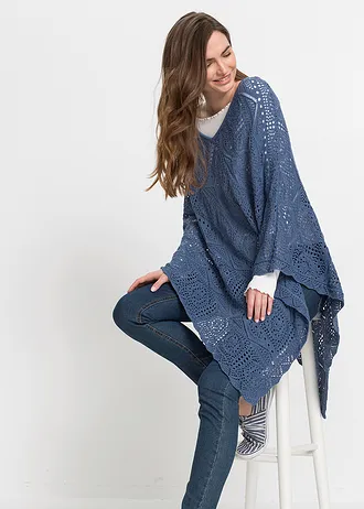 Poncho cu aspect croșetat • albastru denim • magazin bonprix