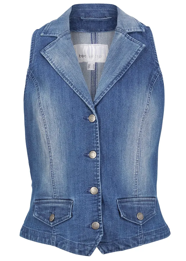 Gilet sans manches en jean extensible, Couleur: bleu denim