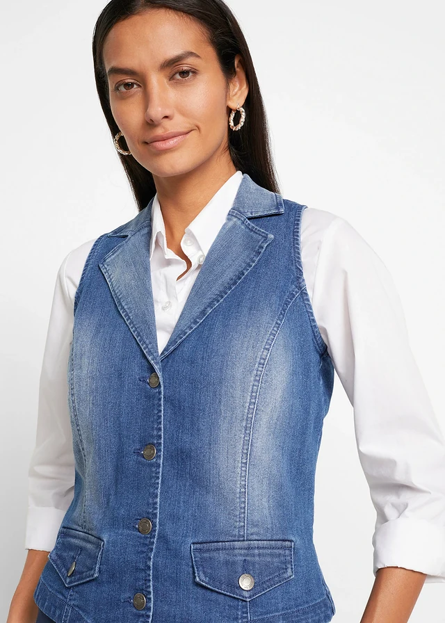 Sztreccs farmer mellény • kék denim • bonprix áruház