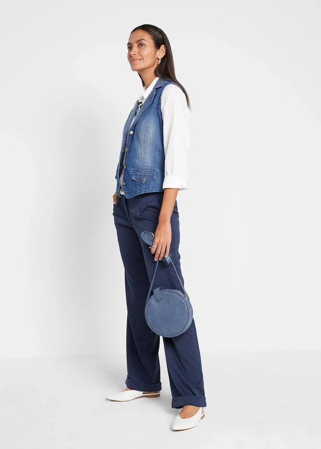 Gilet sans manches en jean extensible, Couleur: bleu denim