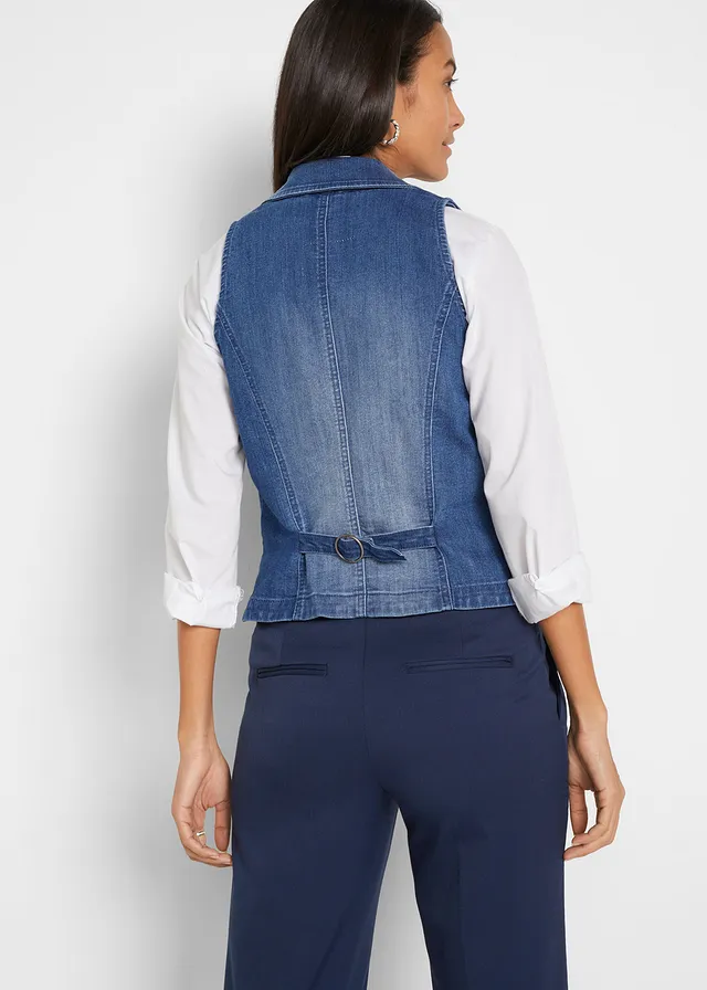 Gilet sans manches en jean extensible, Couleur: bleu denim