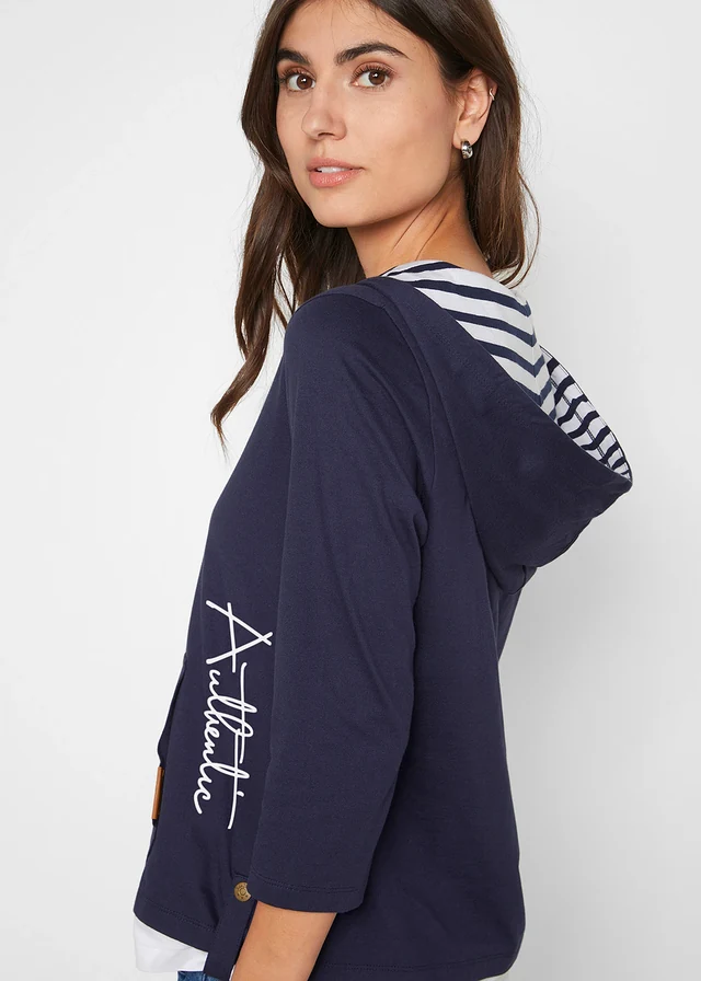 Hoodie van katoen met 3/4 mouw • donkerblauw met print • product-page.page-title-suffix