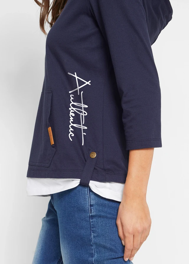 Hoodie van katoen met 3/4 mouw • donkerblauw met print • product-page.page-title-suffix