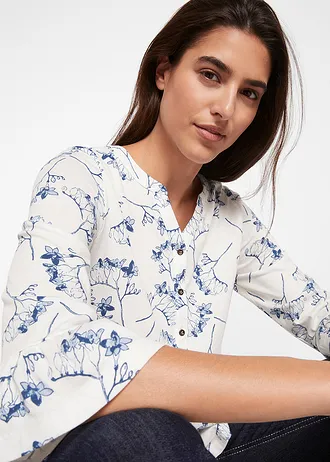 Tunika T-shirtowa z rękawami 3/4 • biel wełny w kwiaty • sklep bonprix