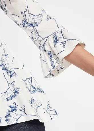 Tunika T-shirtowa z rękawami 3/4 • biel wełny w kwiaty • sklep bonprix