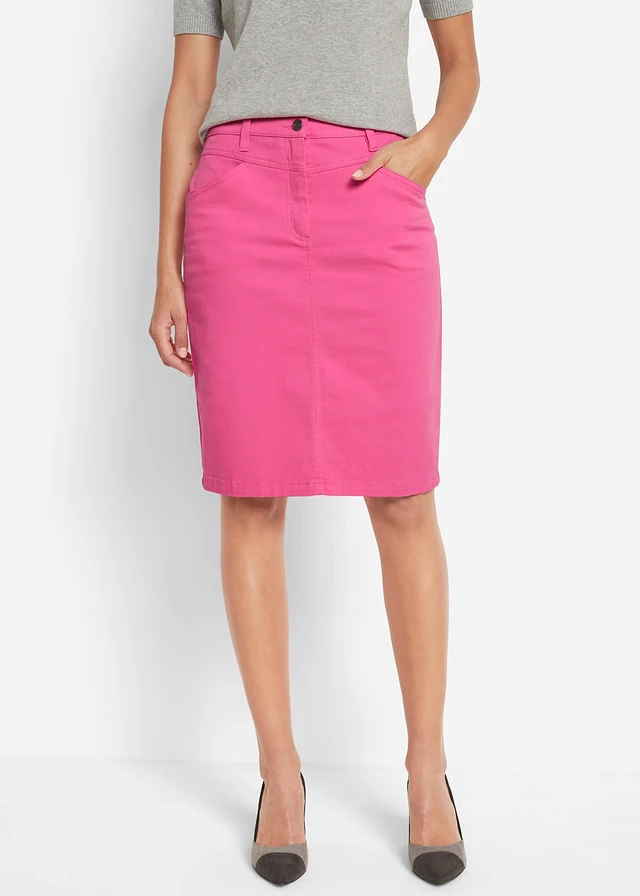Jupe en jean extensible, Couleur: rose flamant