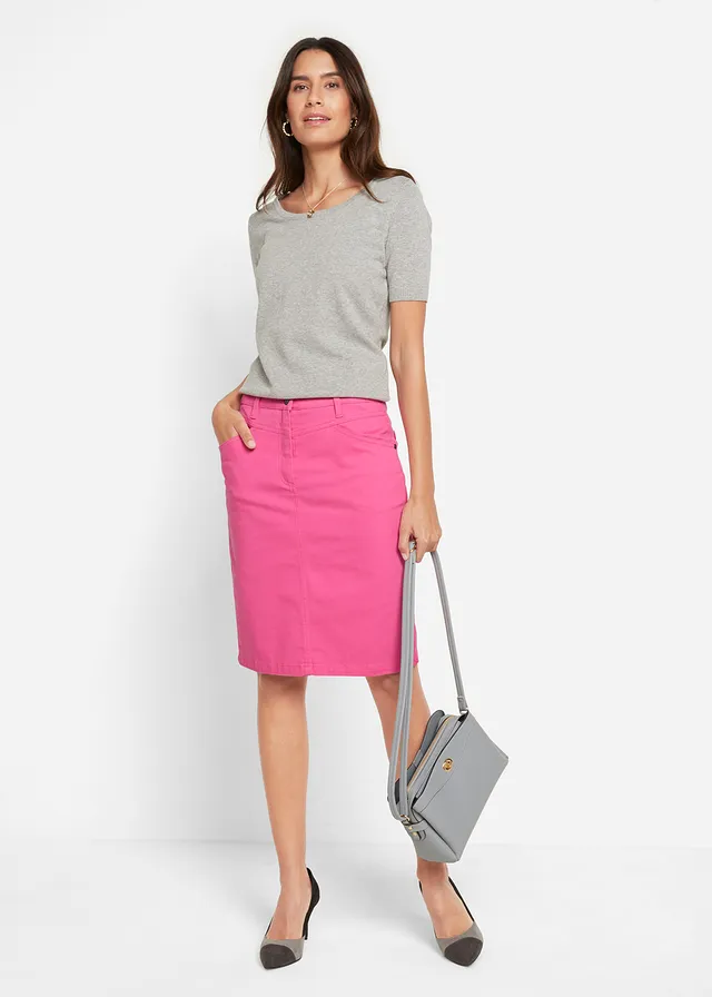 Jupe en jean extensible, Couleur: rose flamant