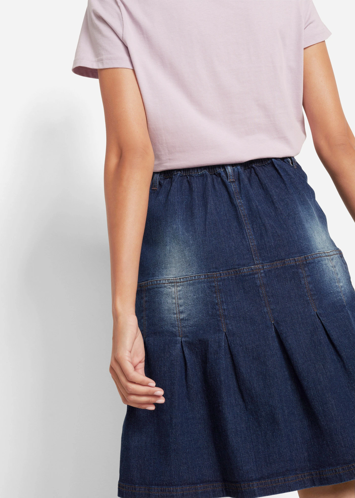 Džínová sukně se sámky a pohodlnou pasovkou, střih do linie A • tmavě modrý denim • bonprix obchod