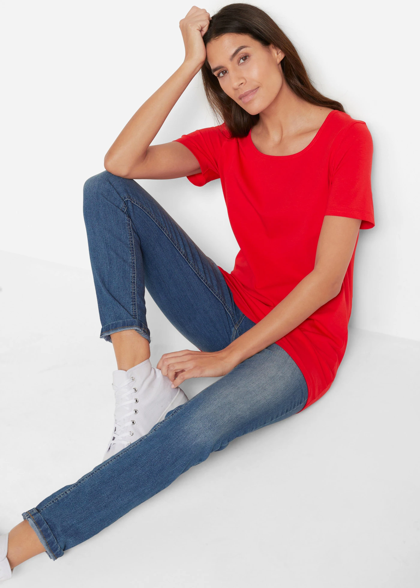 Dlouhé tričko (2 ks v balení) • jahodová + bílá • bonprix obchod