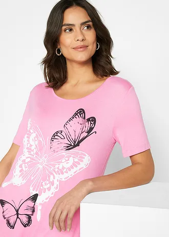 Longshirt met puntige zoom en vlinders • flamingopink-wit-zwart • bonprix online shop