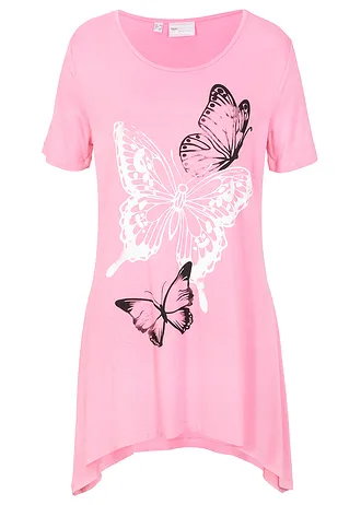 Longshirt met puntige onderrand en vlinders • flamingopink-wit-zwart • bonprix online shop