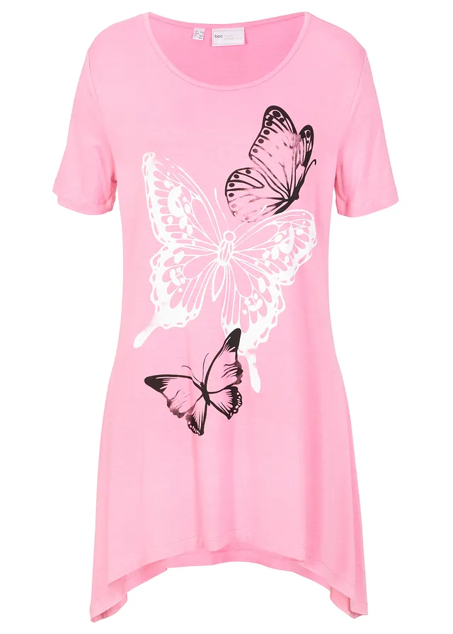 Longshirt met puntige onderrand en vlinders • flamingopink-wit-zwart • bonprix online shop