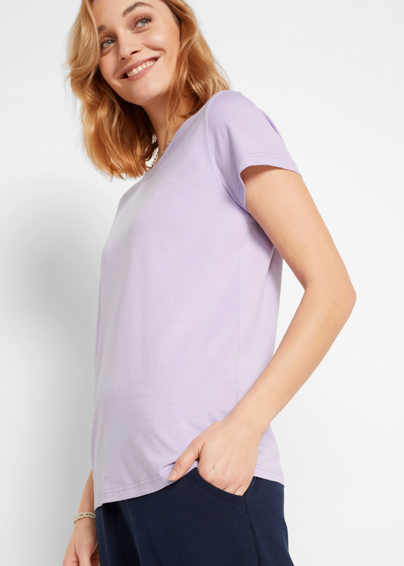 Shirt met ronde hals (set van 5) • lichtviolet+rooksalie+kristalroze+zwart+wit • bonprix online shop