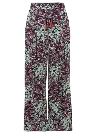 Kalhoty Palazzo ze splývavé viskózy • bobulovo-šalvějově zelená s květy • bonprix obchod
