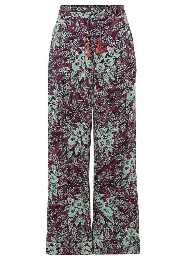 Kalhoty Palazzo ze splývavé viskózy • bobulovo-šalvějově zelená s květy • bonprix obchod