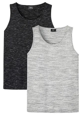 Tanktop (set van 2) • zwart gemêleerd+lichtgrijs gemêleerd • bonprix online shop