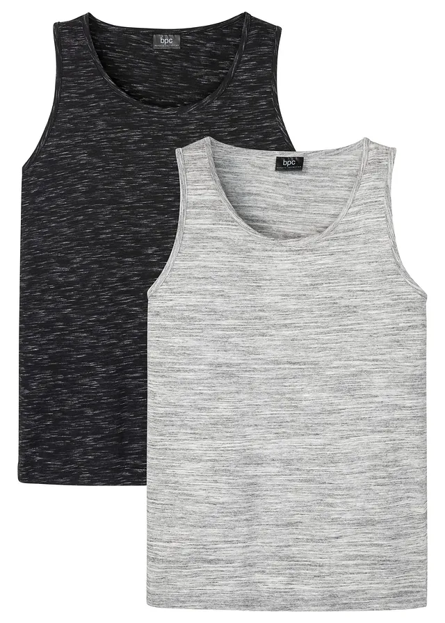 Tanktop (set van 2) • zwart gemêleerd+lichtgrijs gemêleerd • bonprix online shop