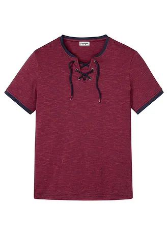 T-shirt van biologisch katoen met vetersluiting • donkerblauw-donkerrood gemêleerd • bonprix online shop