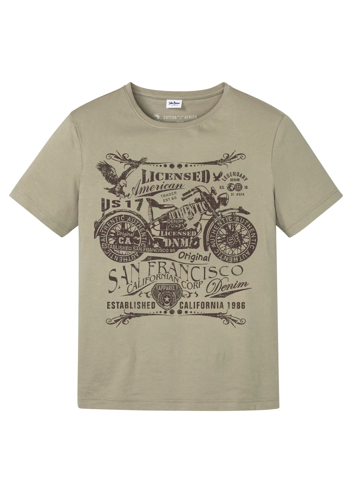 T-shirt van puur katoen • new kaki met print • bonprix online shop