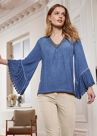 Shirt tuniek met kant • jeansblauw used • bonprix online shop