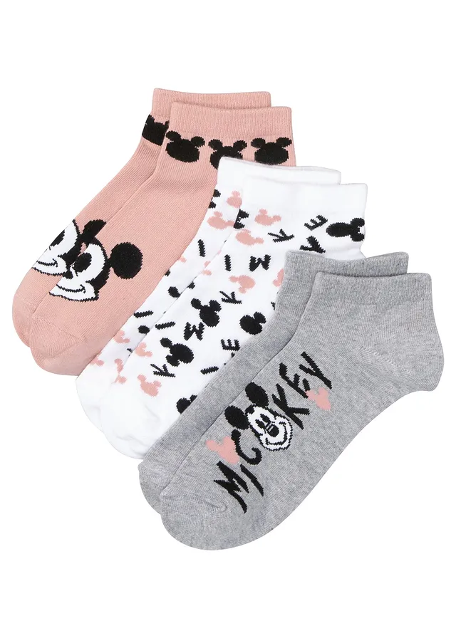 Lot de 3 paires de chaussettes courtes Mickey Mouse, Couleur: gris chiné-noir-blanc