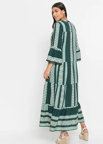 Robe longue en viscose fluide, Couleur: vert pétrole/beige imprimé graphique