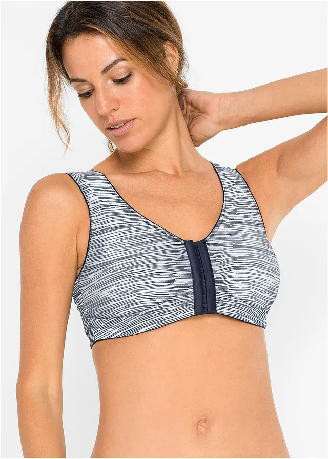 Lot de 2 soutiens-gorge fermeture devant, sans armatures, Couleur: bleu foncé imprimé + bleu foncé