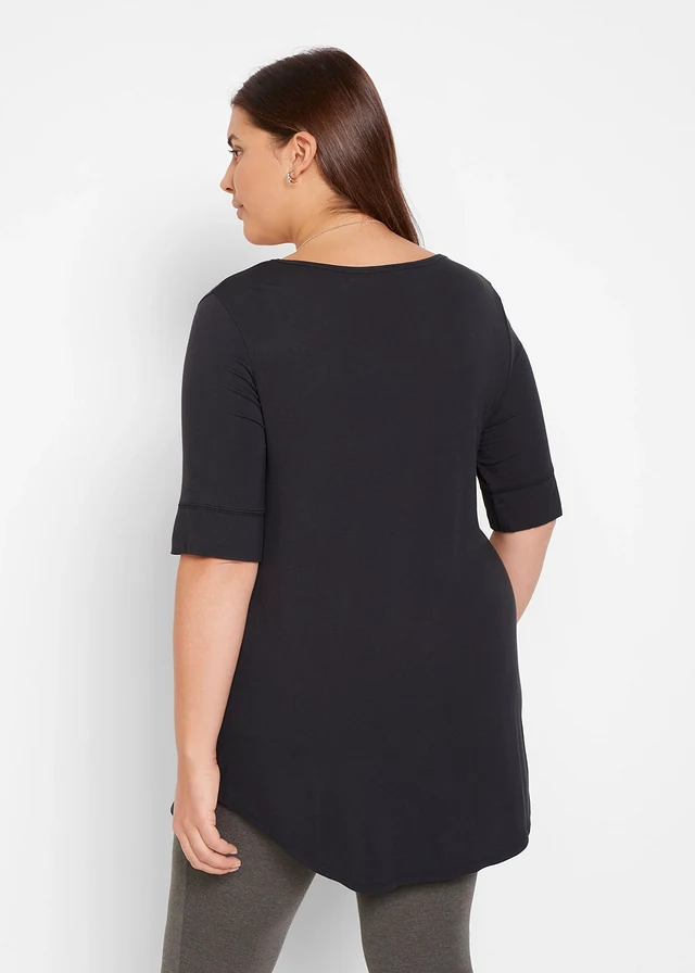 T-shirt long et doux en viscose, Couleur: noir