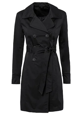 Trenchcoat van katoen, Kleur: zwart