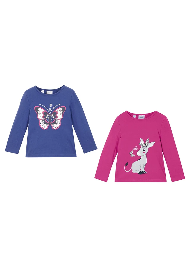 Longsleeve (set van 2) van puur biologisch katoen • saffierblauw+fuchsia • product-page.page-title-suffix