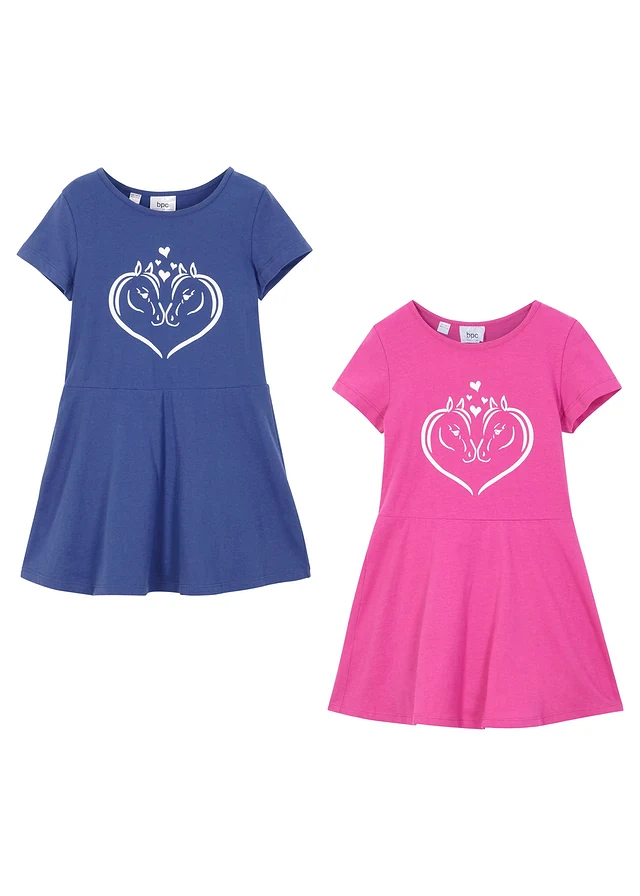 Jersey jurk (set van 2) van biologisch katoen • saffierblauw+fuchsia • product-page.page-title-suffix
