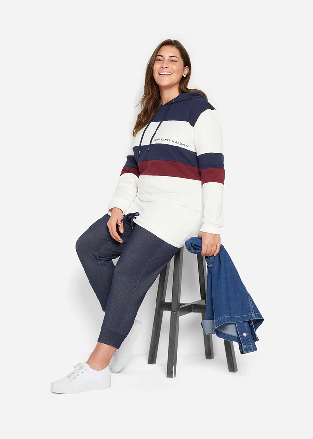 Sweatpants in denim look, Kleur: donkerblauw