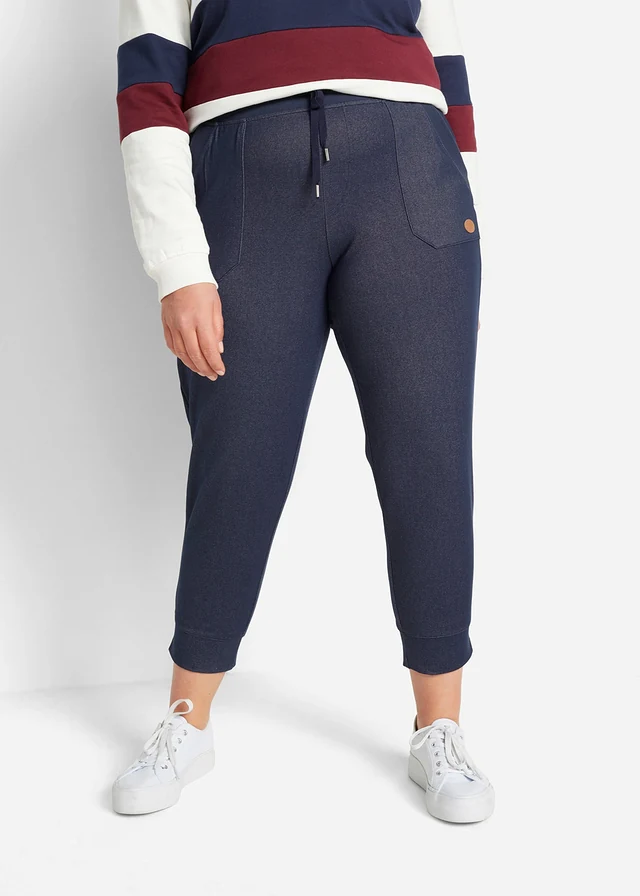Sweatpants in denim look, Kleur: donkerblauw