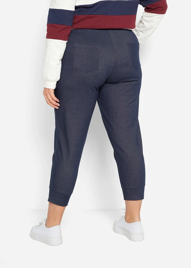 Sweatpants in denim look, Kleur: donkerblauw