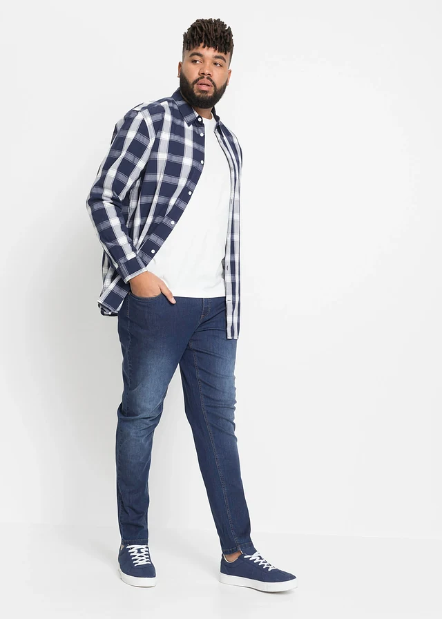 Lot de 2 jeans très extensibles slim, jambes fuselées, Couleur: bleu clair denim + bleu foncé denim