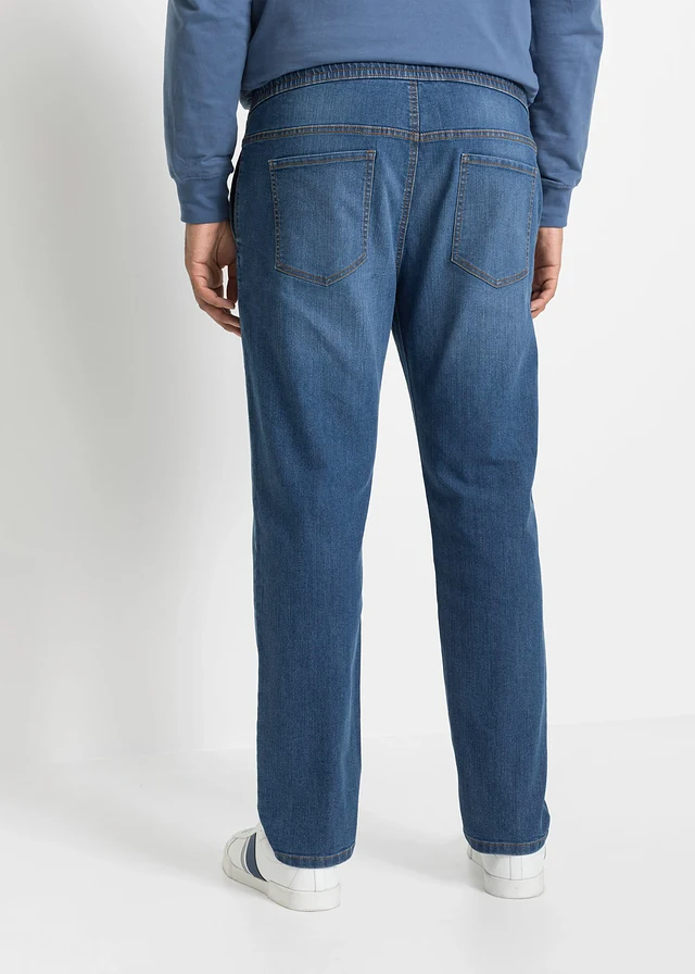 Jean droit et léger à taille élastiquée, regular, Couleur: bleu denim