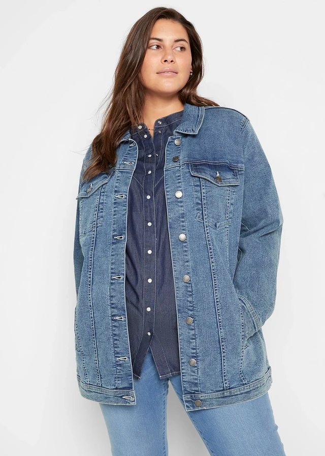 Veste en jean extensible, coupe boyfriend, Couleur: bleu denim used