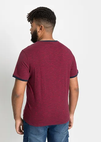 T-shirt z ozdobnym sznurowaniem, z bawełny organicznej, kolor: ciemnoczerwono-ciemnoniebieski melanż