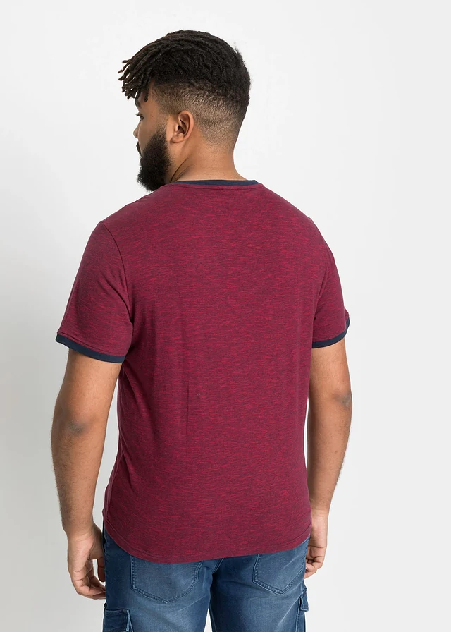 T-shirt en coton avec laçage, Couleur: rouge foncé-bleu foncé chiné