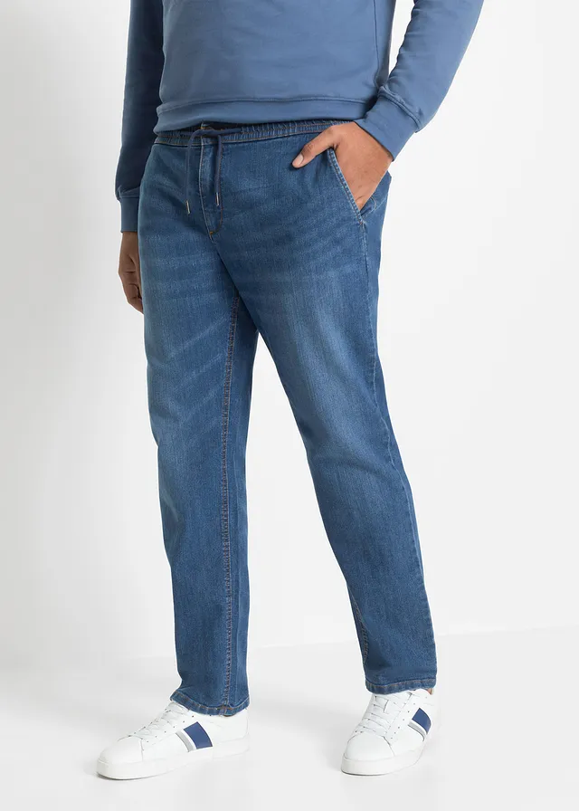 Jean droit et léger à taille élastiquée, regular, Couleur: bleu denim