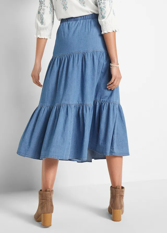Denim strokenrok, Kleur: lichtblauw denim used