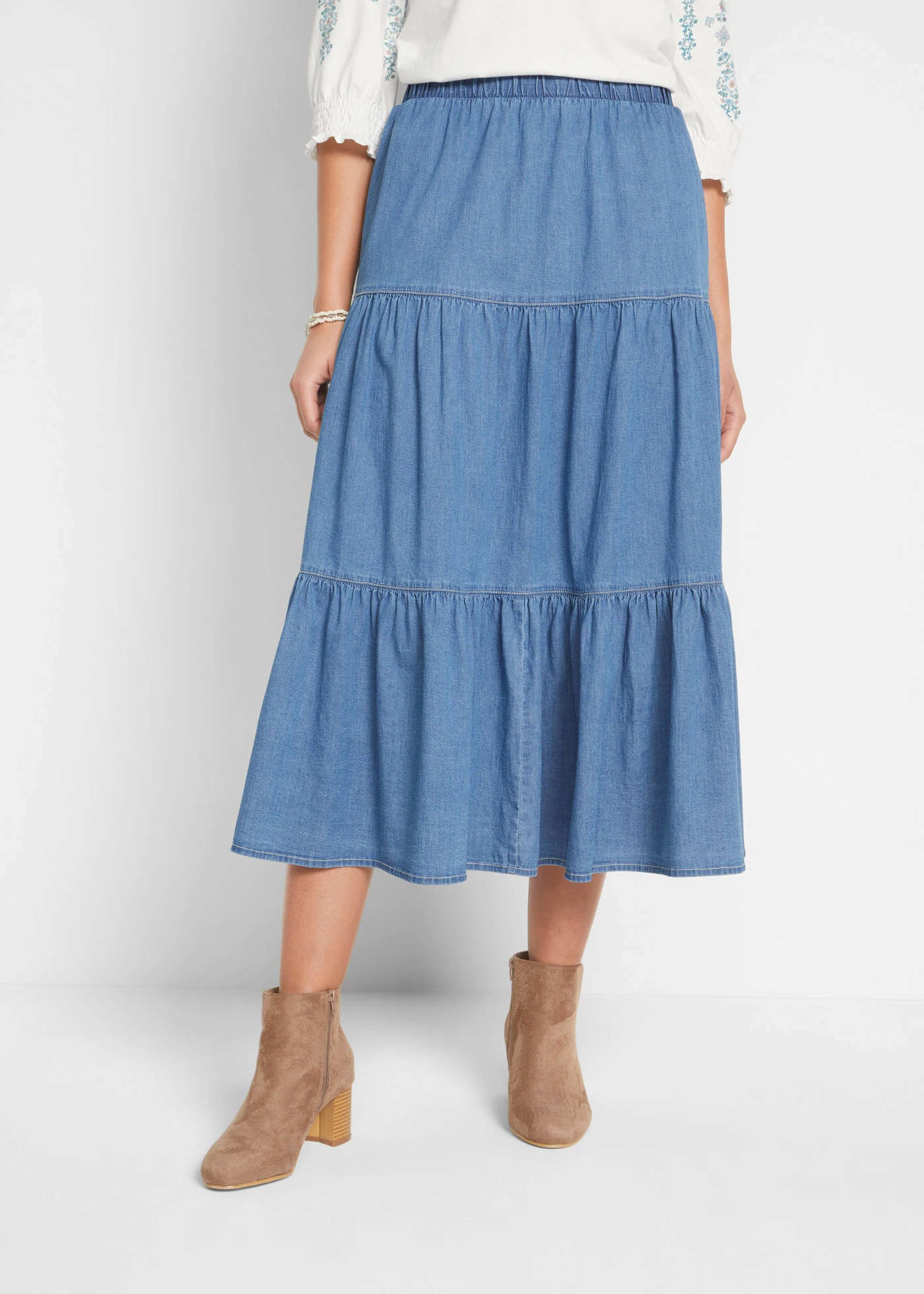 Džínová volánová sukně • světle modrý denim used • bonprix obchod