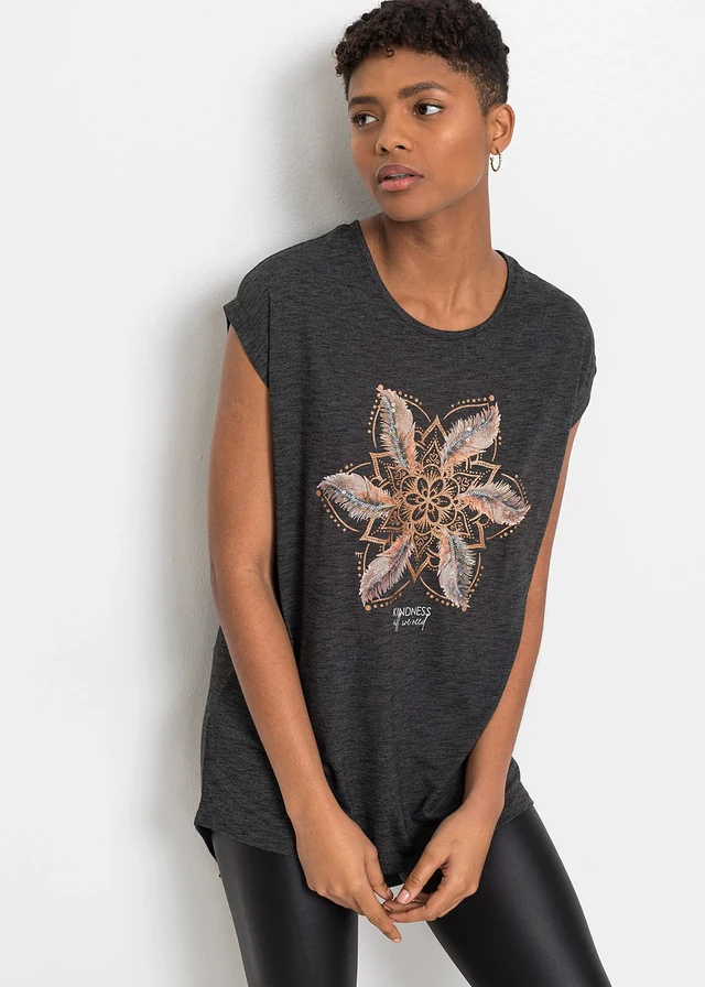 T-shirt van zachte viscosemix • zwart met print • product-page.page-title-suffix
