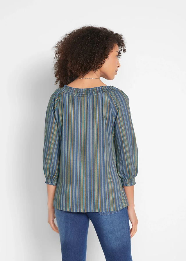 Gestreepte shirt tuniek, 3/4 mouw, Kleur: indigo gestreept
