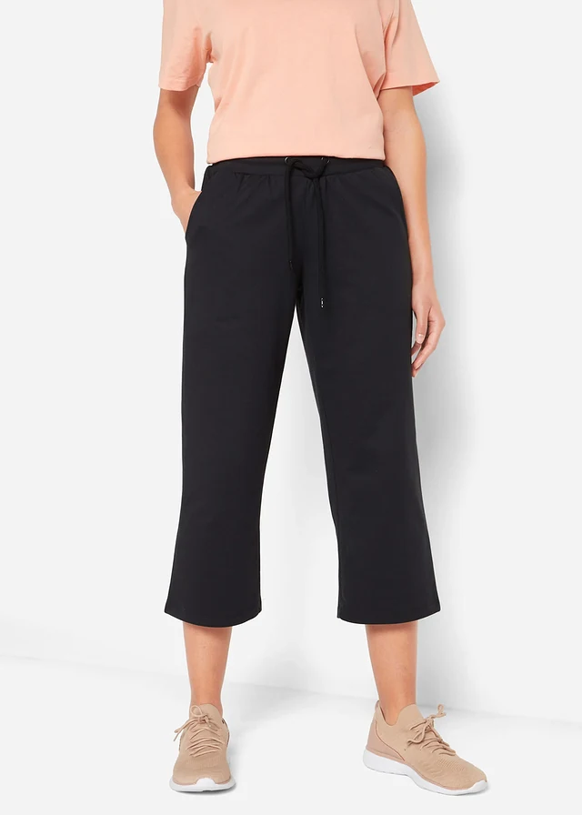 Pantalon de jogging en coton, mi-mollet, Couleur: noir