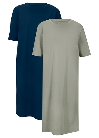 Sukienka T-shirtowa (2 szt.) • ciemnoniebieski+zieleń trawy morskiej • sklep bonprix