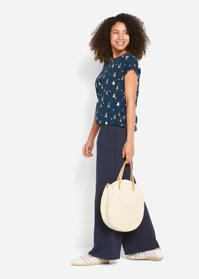 Luchtig shirt, korte mouw, Kleur: donkerblauw gedessineerd